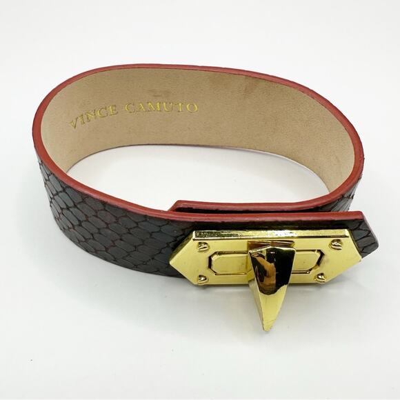 Vince Camuto Bracelet Snakeskin Gold Turnkey Clasp Punk Steampunk Retro - Picture 14 of 14